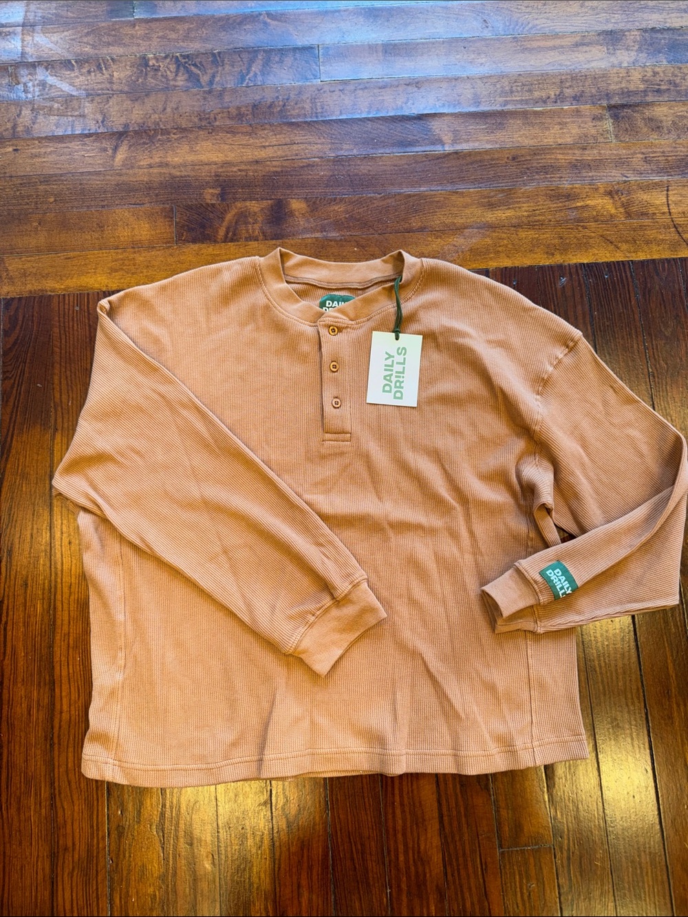Daily Drills Men's Rust Waffle-Knit Long-Sleeve Henley